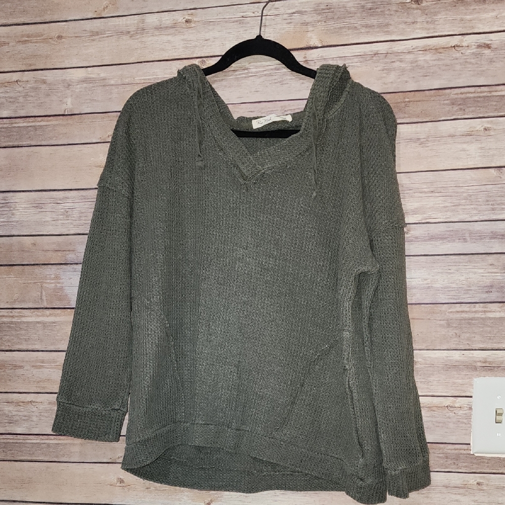 Rae Mode Olive Green Waffle Hoodie Top